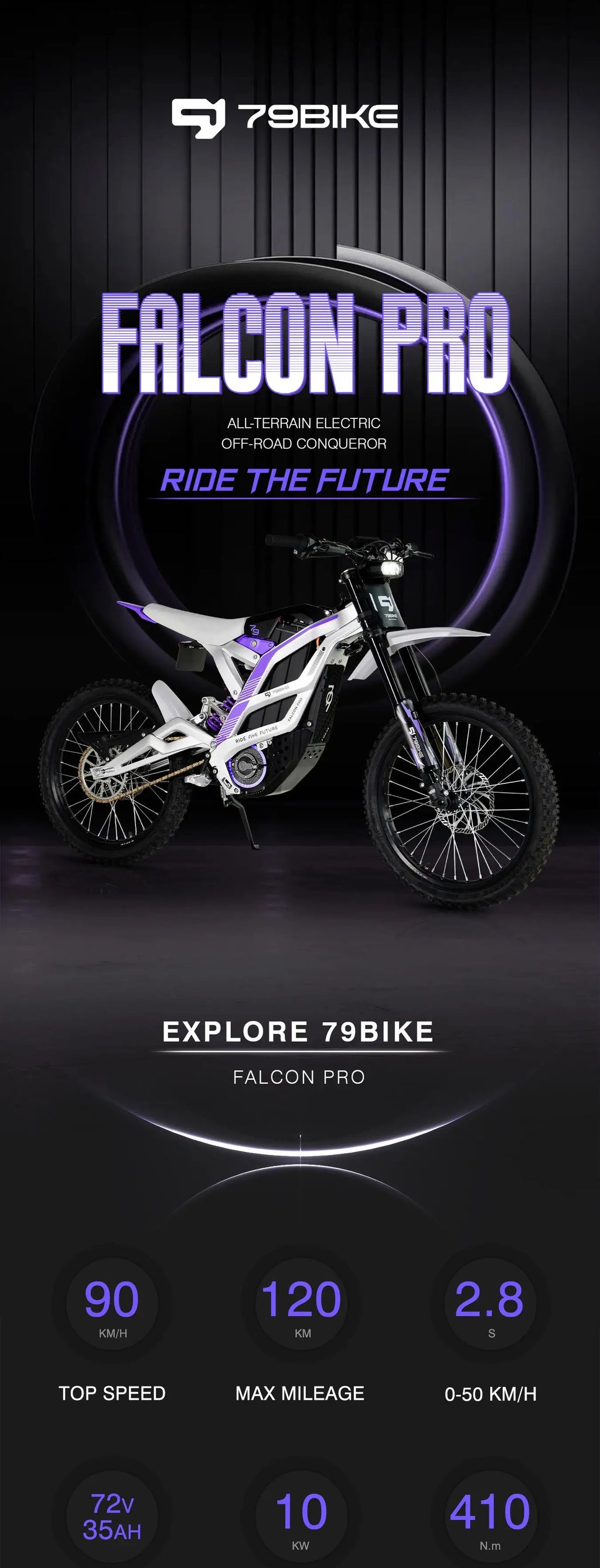 ATV&UTV79Bike Falcon Pro All-terrain Electric Dirt Bike Full Suspension 72V 10000W Off Road Electric Motorbike Mid Dive Motor ZX