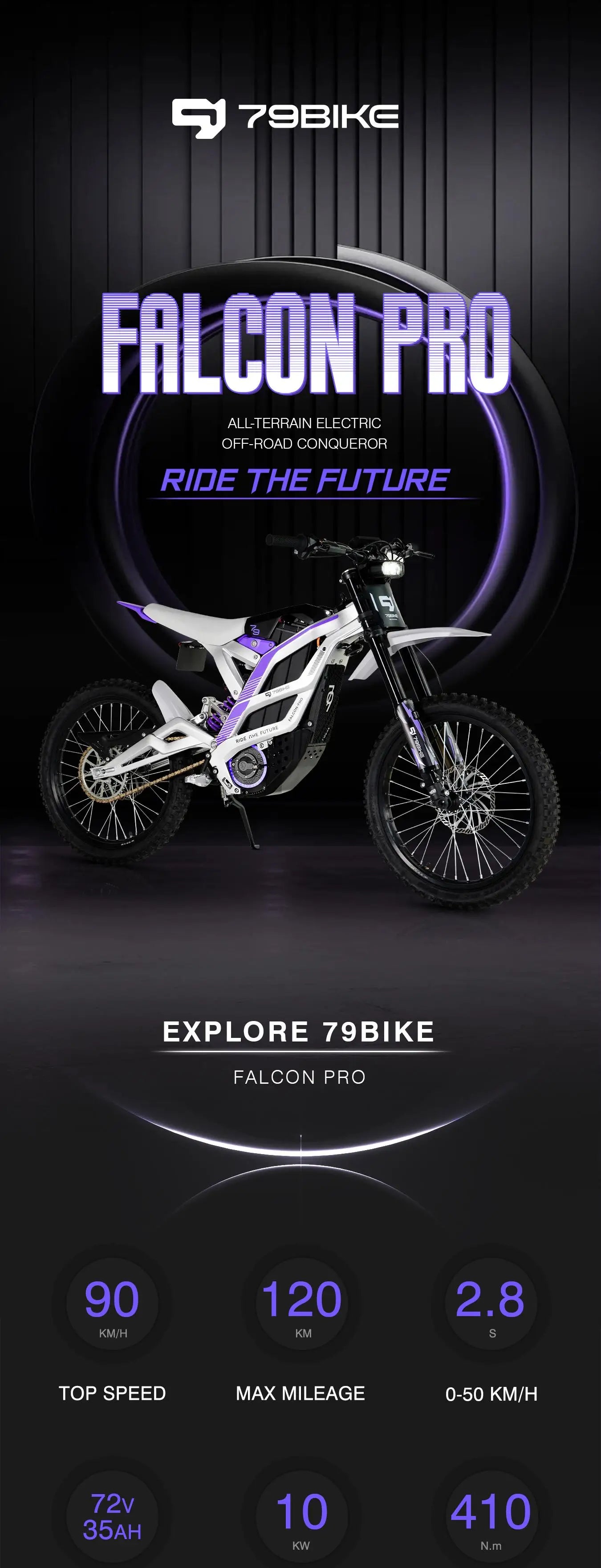 ATV&UTV79Bike Falcon Pro All-terrain Electric Dirt Bike Full Suspension 72V 10000W Off Road Electric Motorbike Mid Dive Motor ZX