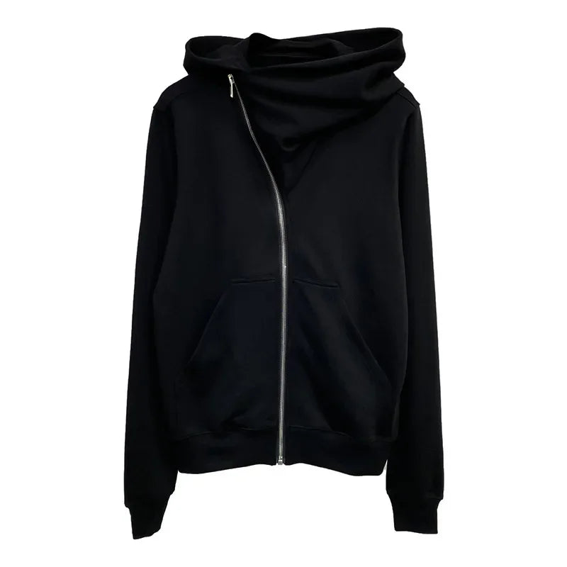 Autumn Zipper Design Black Hoodies Men's Women's Sportswear Jacket American Rock Hip Hop Street Wear Elastic Knitted Coats