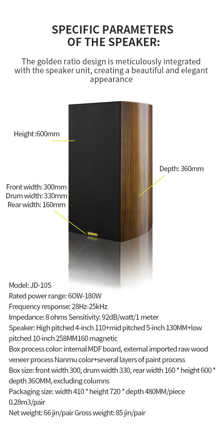 YYAUDIO 10 Inch 8Ohm High Low Speaker Bass Tweeter Hifi Bookshelf Speaker Professional Sound Floor speaker Box