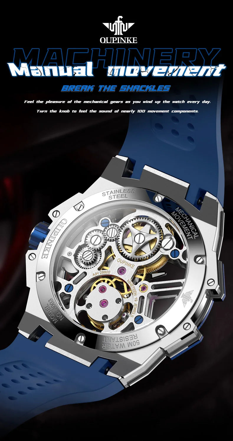 OUPINKE 8003 Tourbillon Watch Luxury Brand Automatic Mechanical Watch Original Waterproof Silicone Men's Watch Reloj Hombres