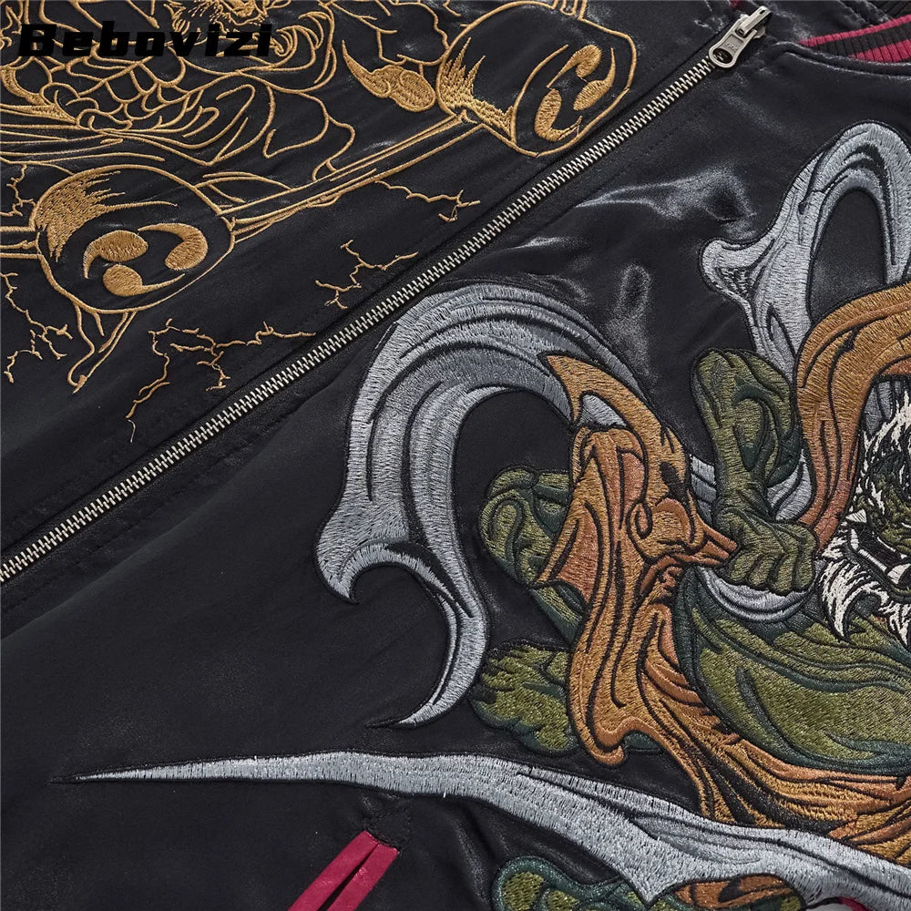 Japanese Anime Demon Embroidered Zipper Jacket Autumn Streetwear Hip Hop Men's Harajuku Baseball Coat Clothing