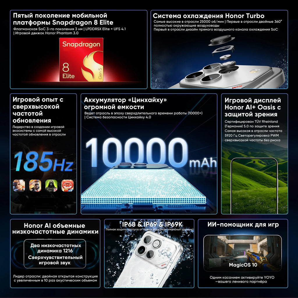 Original New HONOR Win Android Gaming Phone Snapdragon 8 Elite Gen 5 OTA 6.83" OLED 185HZ 50MP 10000mAh Battery 100W Charge IP69