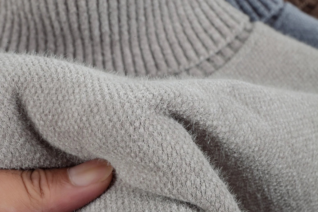 Light luxury men knitted high neck sweater new trend brand cartoon bear embroidery soft plush thicken casual versatile pullover