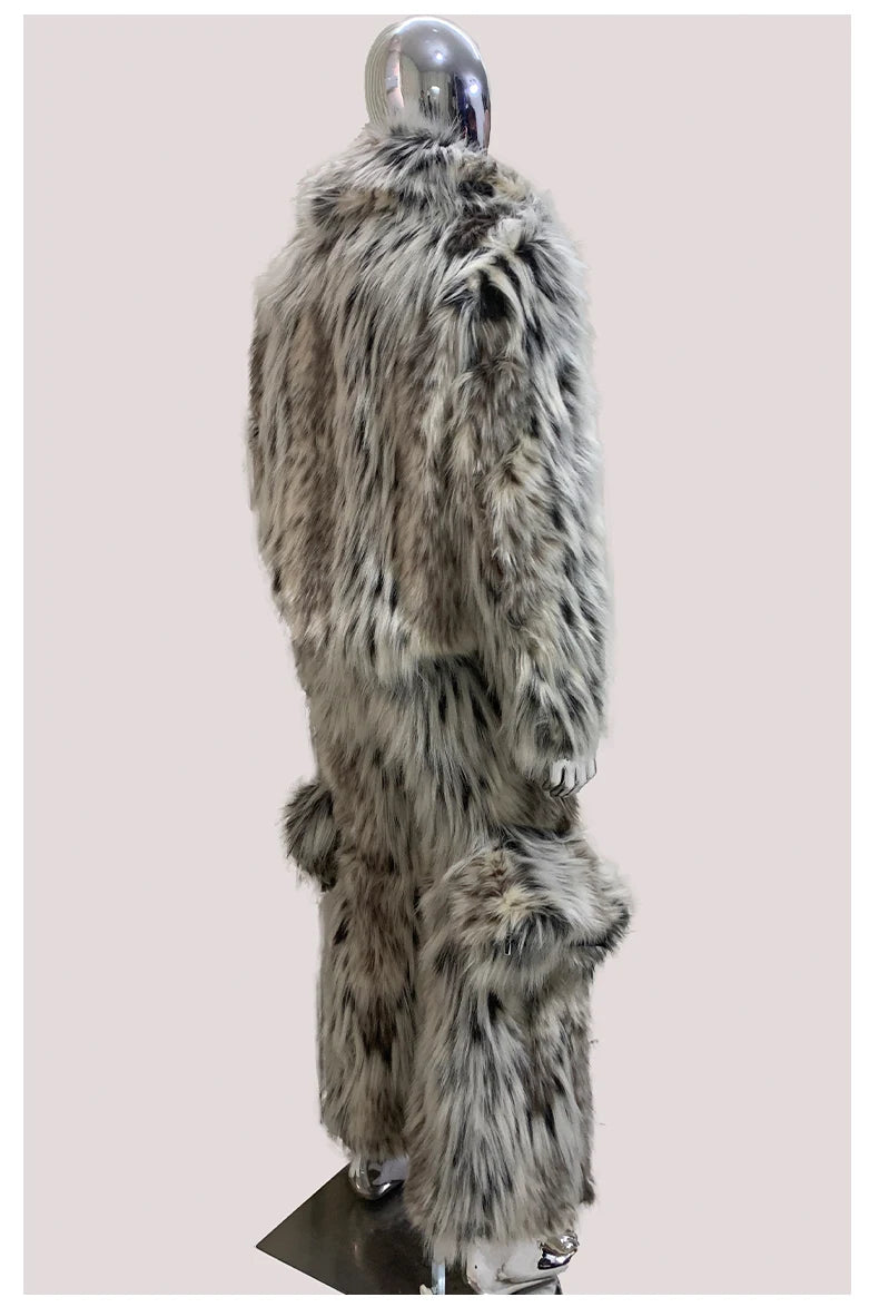 Mauroicardi Winter Long Colorful Multicolored Thick Warm Hairy Fluffy Faux Fur Wide Leg Pants Men Runway Fashion Streetwear 2025