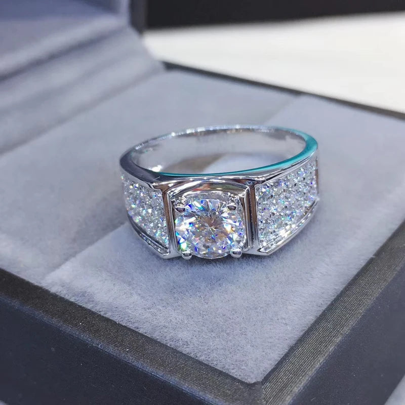 Custom Real 18K White Gold Ring Men Engagement Anniversary Party Wedding Ring Round Moissanite Diamond Luxury 1 2 3 4 5 Carat