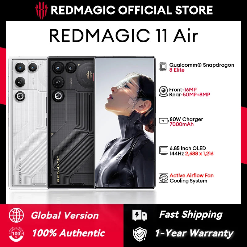 Global Version Redmagic 11 Air Snapdragon 8 Elite 6.85 1.5K Full Screen 2688*1216 144Hz 50MP Hurricane4.0 Active Cooling 7000mAh