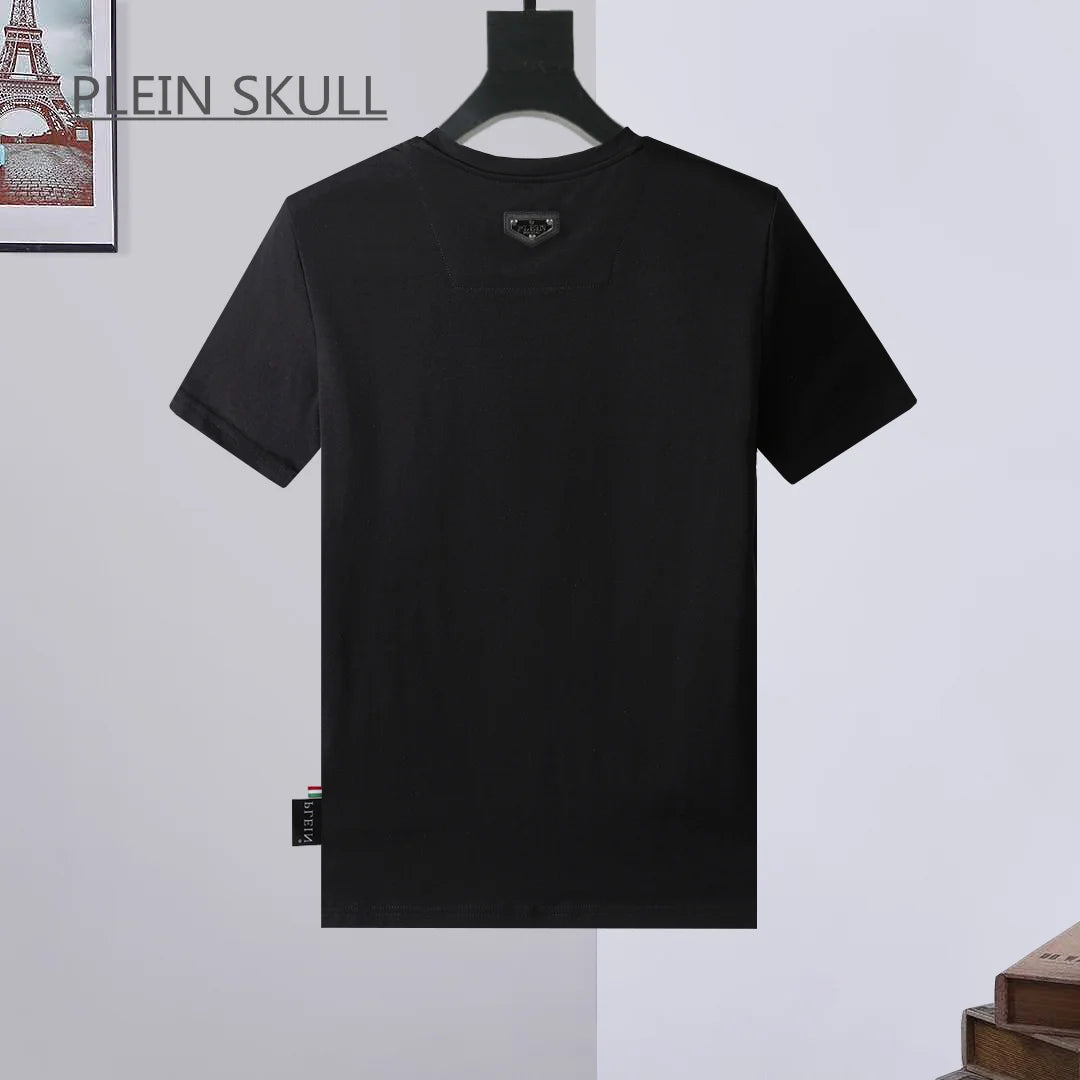 PLEIN SKULL Lightweight Men's T-shirt Fit Gothic Punk Party Short Sleeve Top Round Unisex Sports Retro Summer Trend Neck Tee