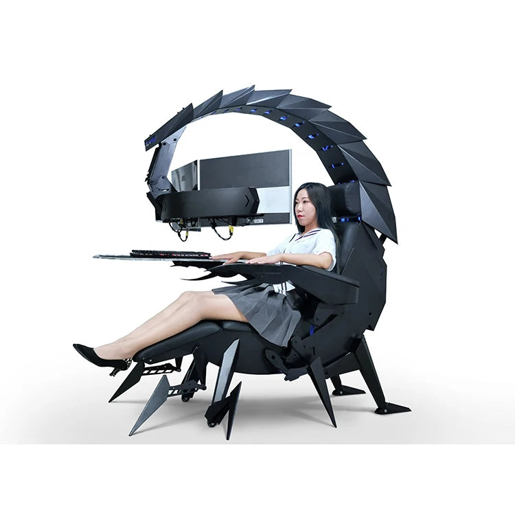 Ergonomic cooling Integrated Scorpion Chair Workstation Chair automatically tilts to support up to five monitors