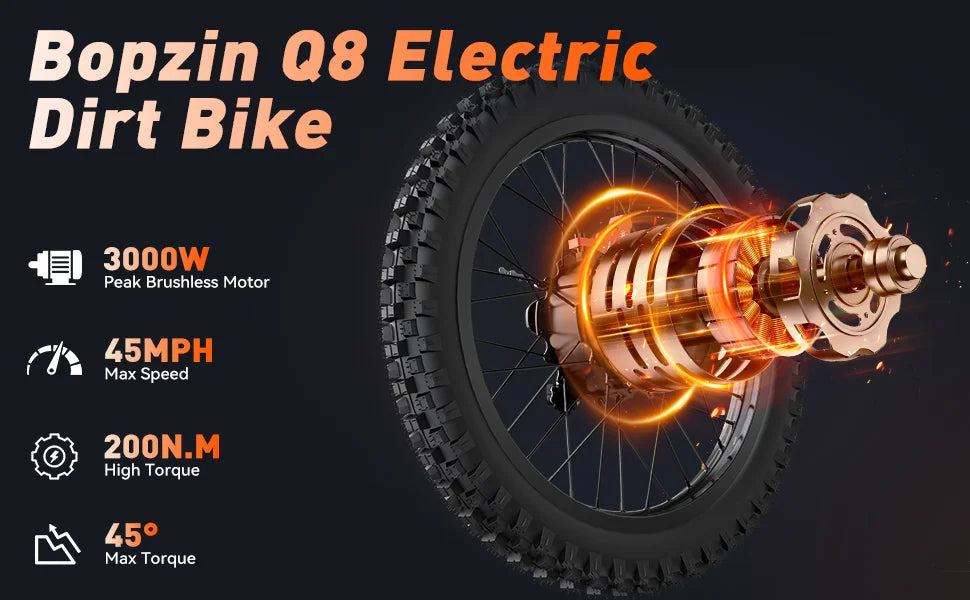 Electric Dirt Bike for Adults 45MPH 25" Fat Tire 3000W Electric-Motorcycle 60V 35AH Dual Hydraulic Brakes Full Suspension