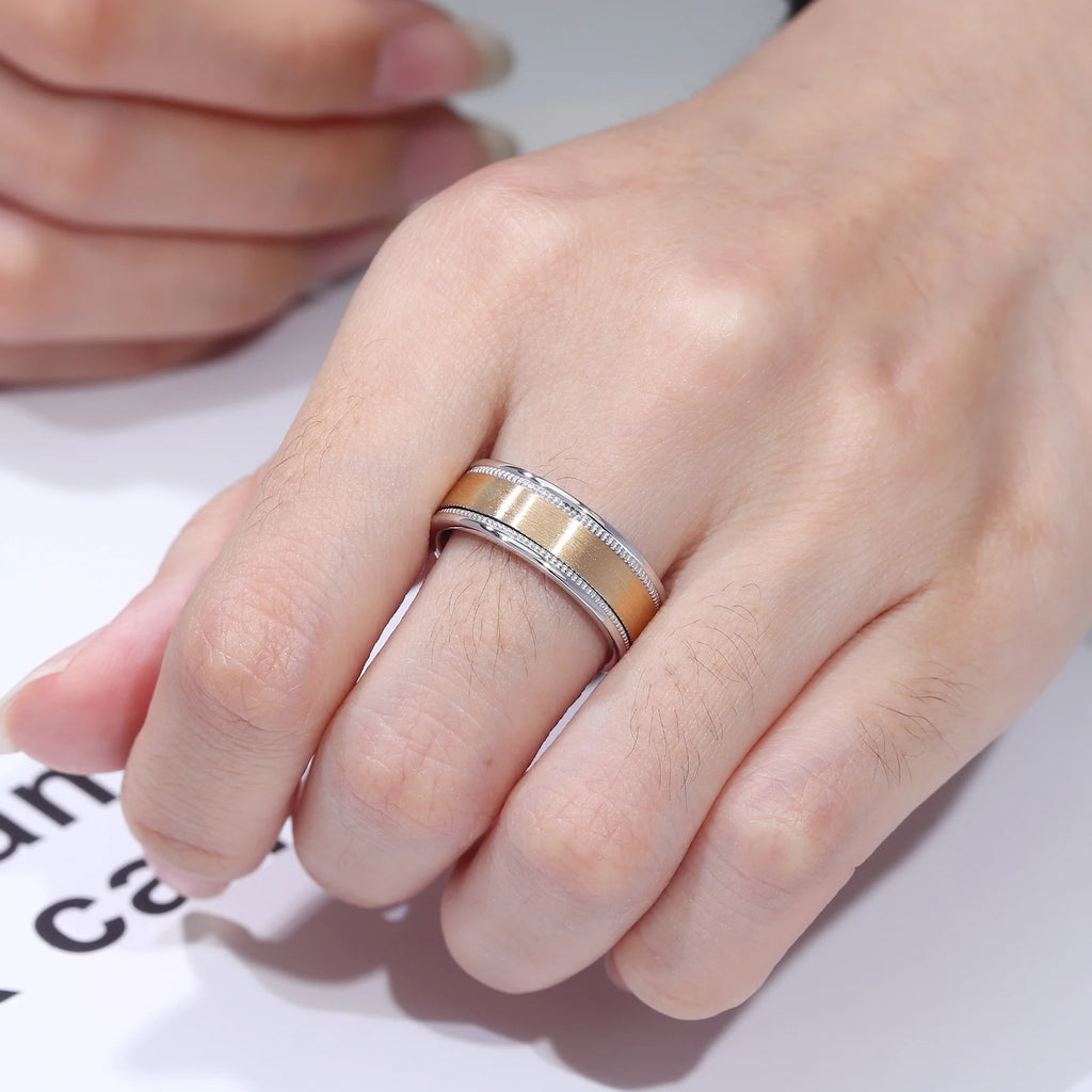 Provence Classic Plain Ring 14K18K Yellow white two color Solid Gold for Men Wedding Satin Finish milgrain Design Custom