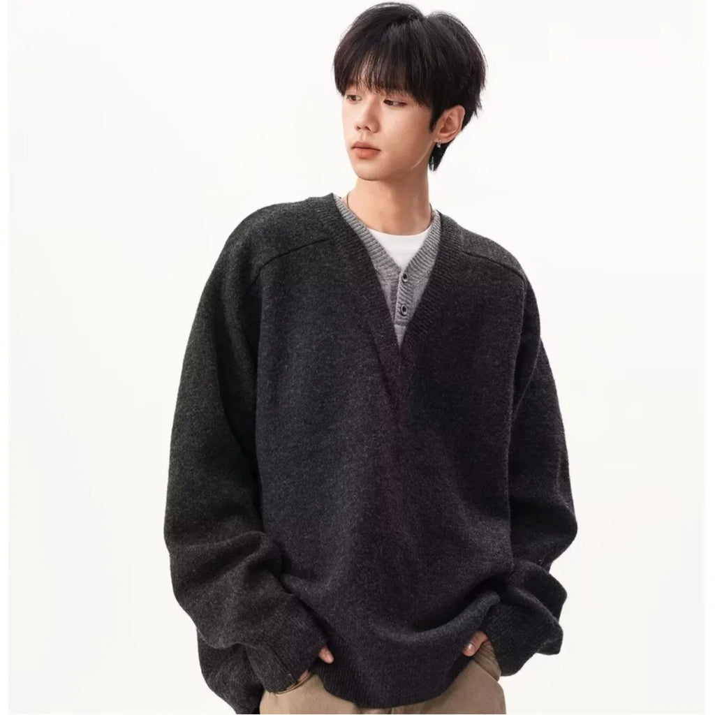Fur Collar Pullovers Anime Mens Korean Japanese Minimalist Design Simple Clean Look Elegant Pure Advanced Aesthetics Premium Top