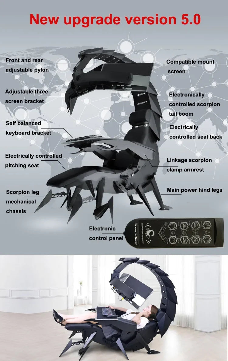 2026 Hot Selling Ergonomic Fully Recliner Office Chair Cockpit For 3 Or 5 Monitors Zero Gravity Workstation Chair Scorpion Chair