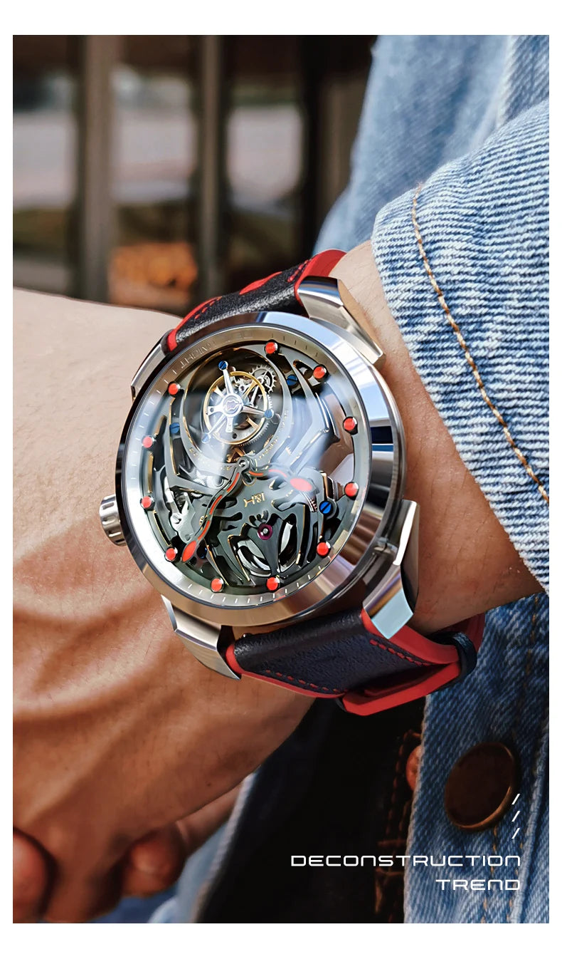 Ideal Knight Automatic Mechanical Watch for Men Hollow out Spider Design   Flywheel Movement Sapphire Mirror Men's Watches