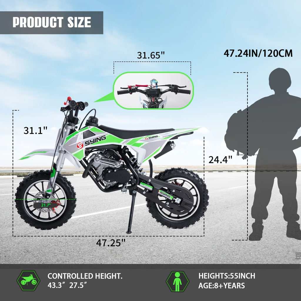 58cc Dirt Bike, 4-Stroke Gas Power Motocross, Mini Pit Bike, Off-Road Motorcycle, Pull Start, Max Speed 21.75mph, Christmas Gift