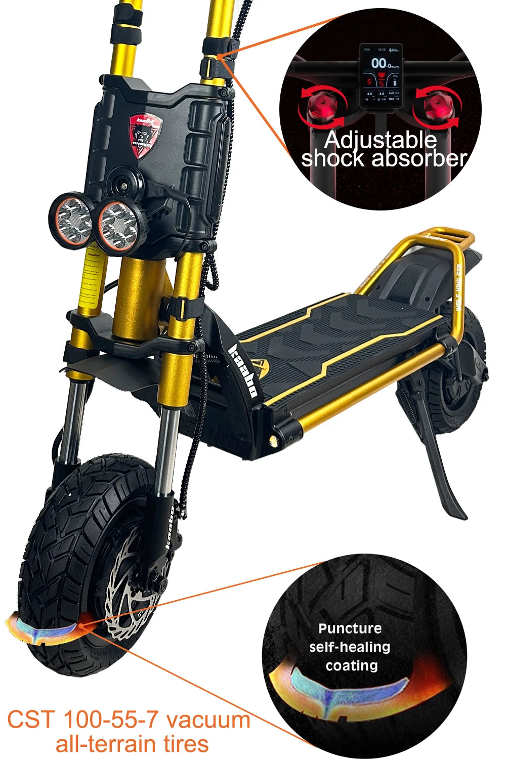 Kaabo Wolf King GTR Max 72V 40Ah 2*2000W Dual Motor Top Speed 105km/h TFT Display IPX7 4Piston Hydraulic Brake Electric Scooter