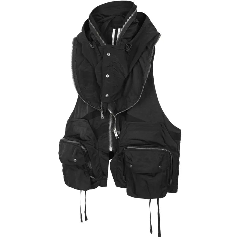 HKSH Summer New Men Dark Tide Youthful Original Design High Street Fashion Punk Pocket Hooded Chic Tie-Dye Loose Vest Ins HK5741
