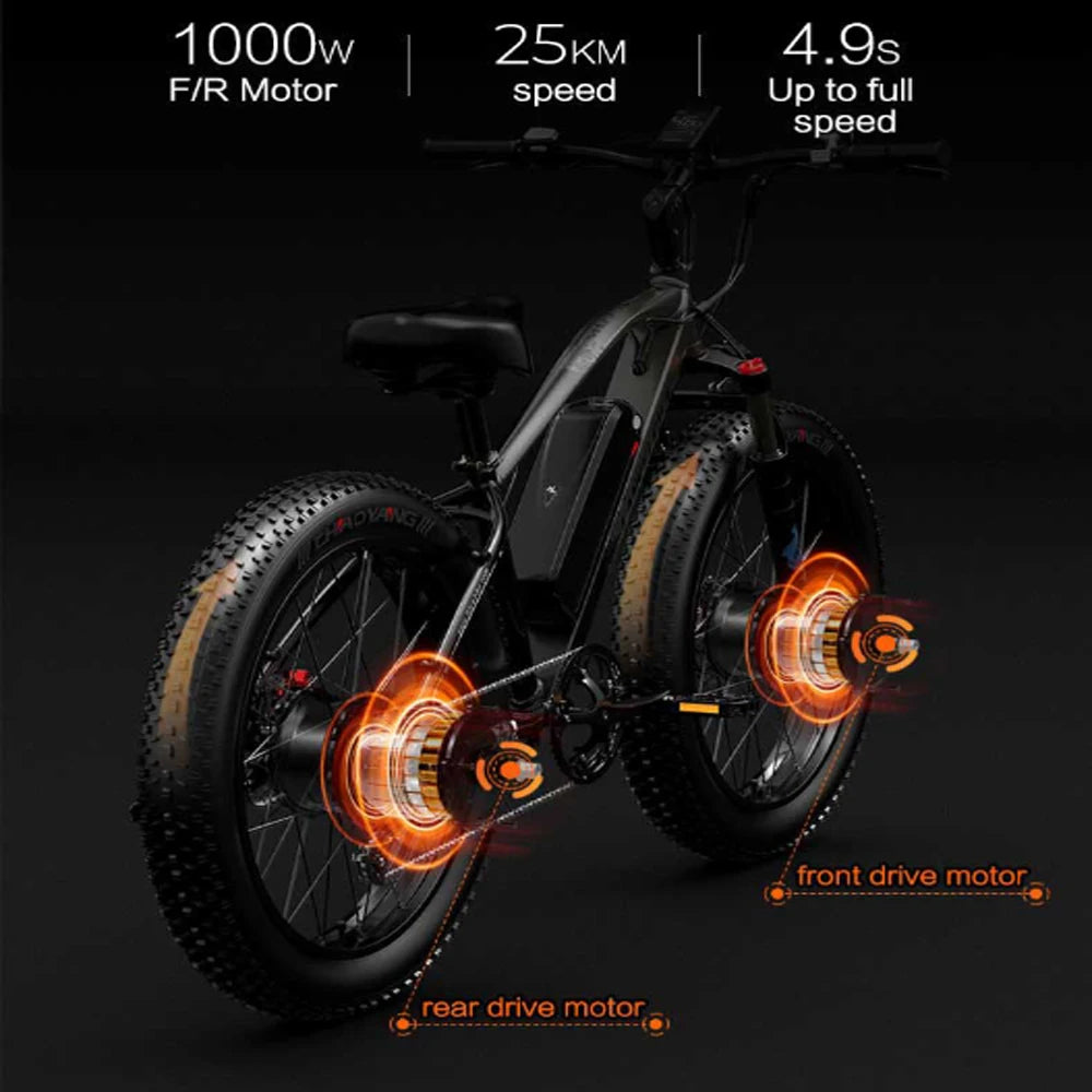 Electric Bike All Terrain Lankeleisi Mg740 26" 1000Wx2 Motor Adult E-Bike 48V 20AH Max Ranmge 150Km Load 150Kg Top Speed 30Mph