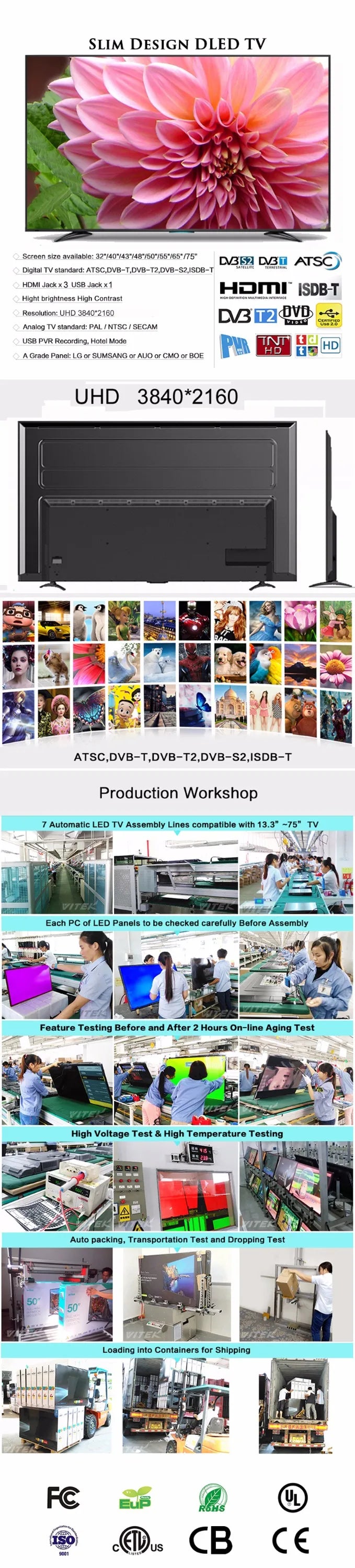 4K Smart Android China TV, 43 50 55 65 40 Inch Black Packing Box Speakers Direct LCD LED TV, Europe Market DVB-C TV-Tuner CI