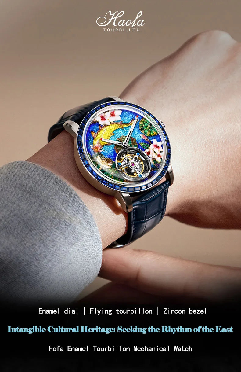 Haofa Flying Tourbillon Mechanical Man Watch 2261 Sapphire Automatic Tourbillon Men Watches Intangible Heritage Enamel Oriental