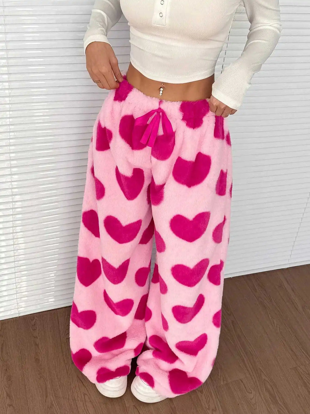 Women Casual Trousers Elastic Waistband Drawstring Tie Pajama Bottoms Leopard Print Wide Leg Lounge Pants
