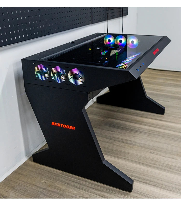 btooer Computer Case All-in-One Desk Cool Sci-fi Water Cooling Irregular Built-in Fully Transparent Large Case E-sports