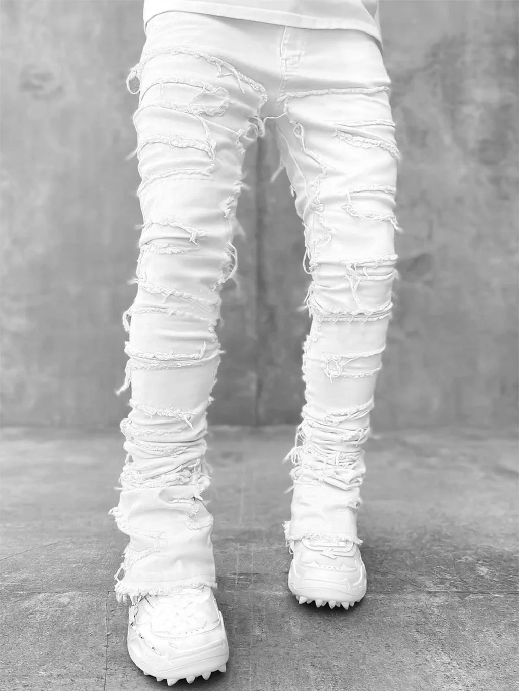 2026 New Men's Straight-Leg Jeans, Street Fashion Stretch Casual Jacquard Denim, Hip-Hop Street Style Jeans