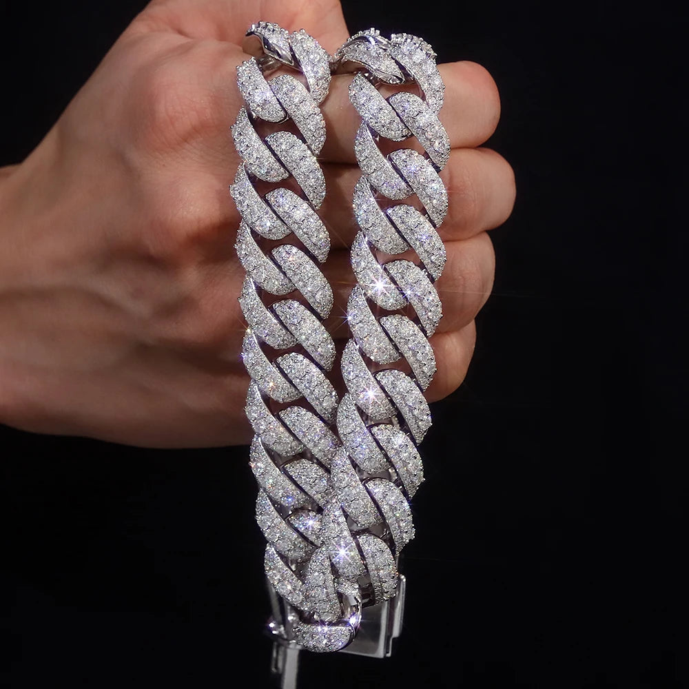 Provence Moissanite Cuban Chain Necklace for Men 18mm Hip Hop Link Chain for Man Miami Rapper Necklaces Rock Cuban Link Necklace