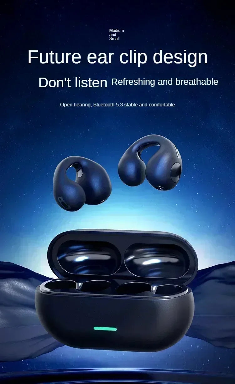 T75 Fone Bluetooth Headset 5.3 Wireless Air Conduction Headphones Clip Ear Music Noise Canceling HD Call Sports Gaming Earphone