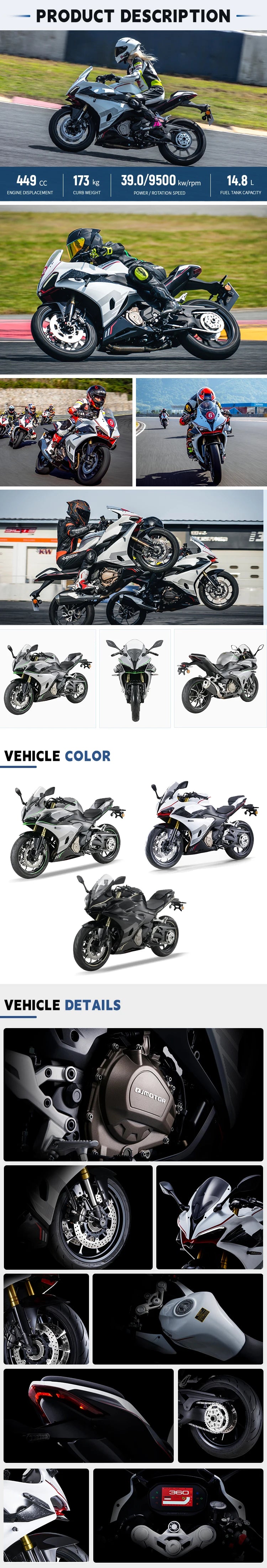 Fuel-efficient QJ Motorcycle RACE 450cc Comfort Seating Powerful Performance Qianjiang Motor sai 450