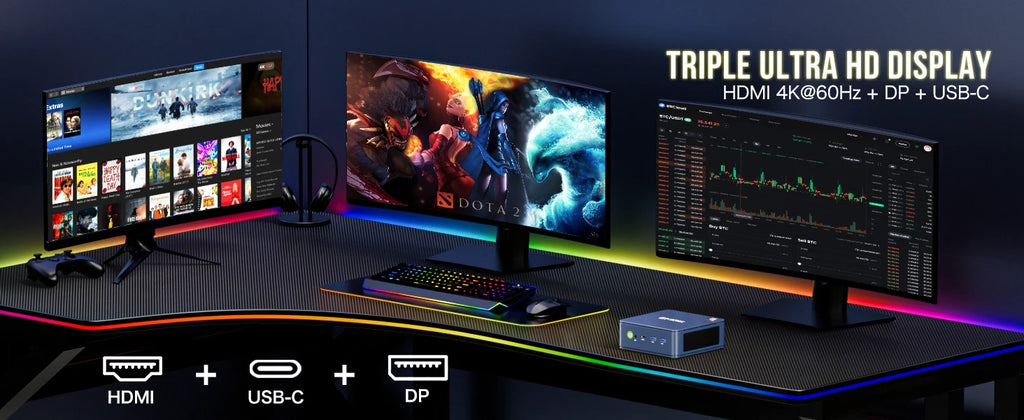 M5 Plus Gaming Mini PC Ryzen 7 5825U (Upgraded 7430U/ 5700U), 32GB RAM 1TB SSD Dual NIC LAN 2.5GbE Desktop Computers Offi