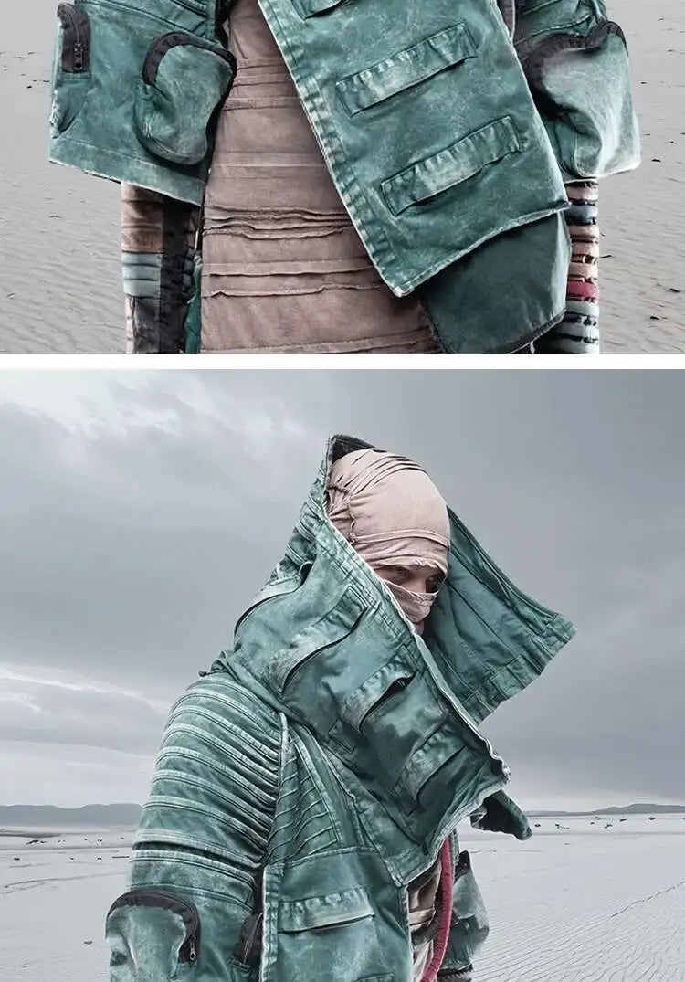 HKSH Spring New Men Tide Punk Sand Waste Land COS Asymmetric Deconstruction Pleated Coats Futuristic Washed Short Jackets HK4206