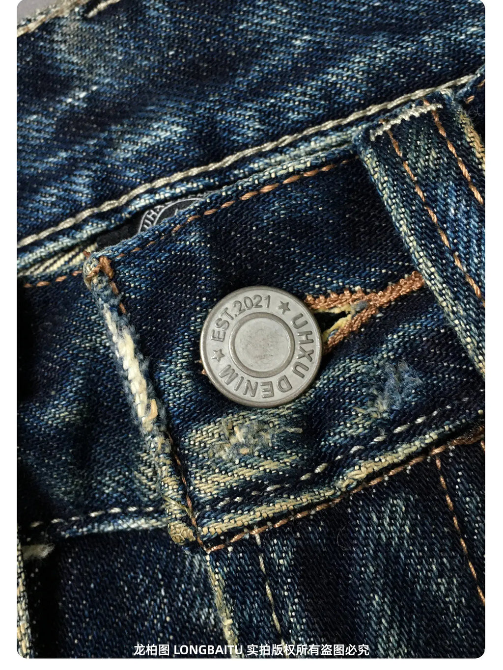 Heavyweight American Retro 100% Cotton Jeans for Men High-Street Ripped and Patched Non-Stretch Premium Loose Straight-Leg Pants