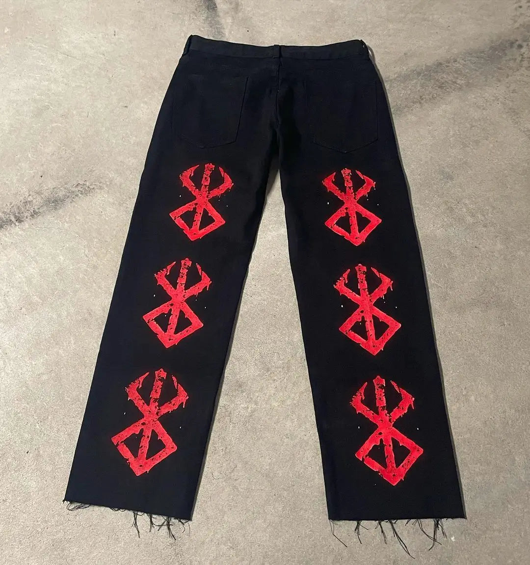 Streetwear Jeans Y2K Japanese Harajuku Hip Hop Graphic Print Baggy Jeans Black Pants Mens Gothic High Waist Wide Leg Trousers
