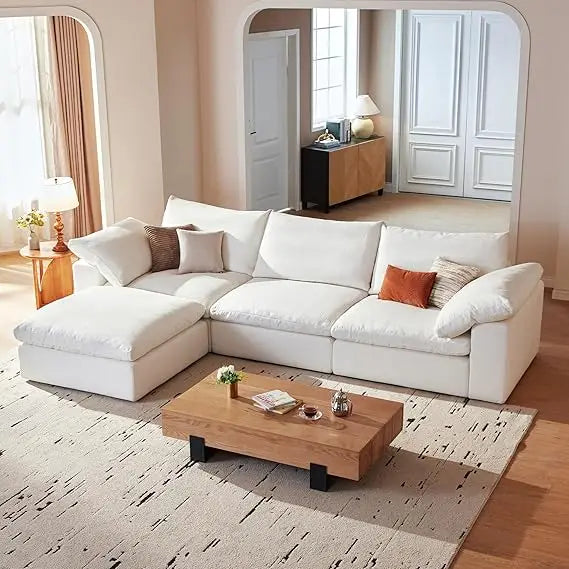 Modular Cloud Sofa, 110.2-inch Sectional Couches with Deep Seating, L-Shaped 3-Seat Living Room Sofa with Ottoman, Modern Comfor