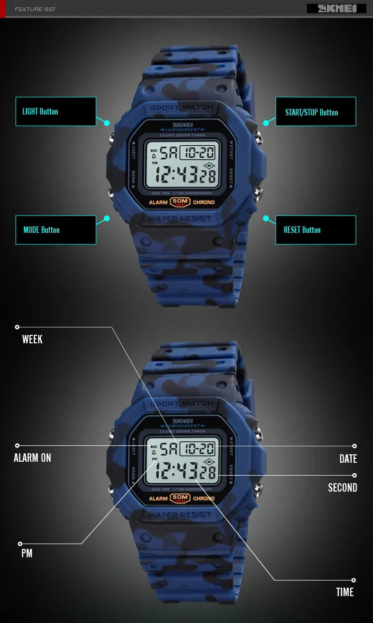 SKMEI 1628 Luxury Digital Men Watches Sports Waterproof Electronic Mens Wristwatches Military Back Light Clock 1988 Reloj Hombre