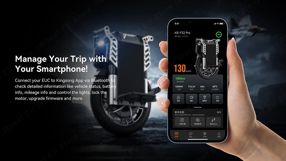 Newest KingSong F22 Pro 176V 3108Wh 50S Battery 5500W Motor 130+ km/h Idle Speed 100mm Travel Suspension 2.75-14 Tire Unicycle