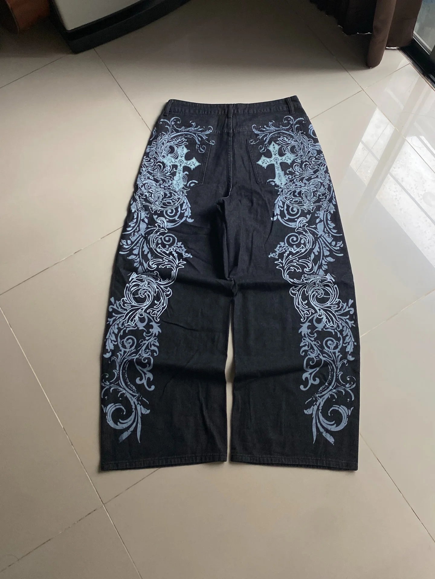 y2k gothic printing black baggy jeans harajuku trend men and women hip hop fashion casual Joker couple Wide-leg pants streetwear