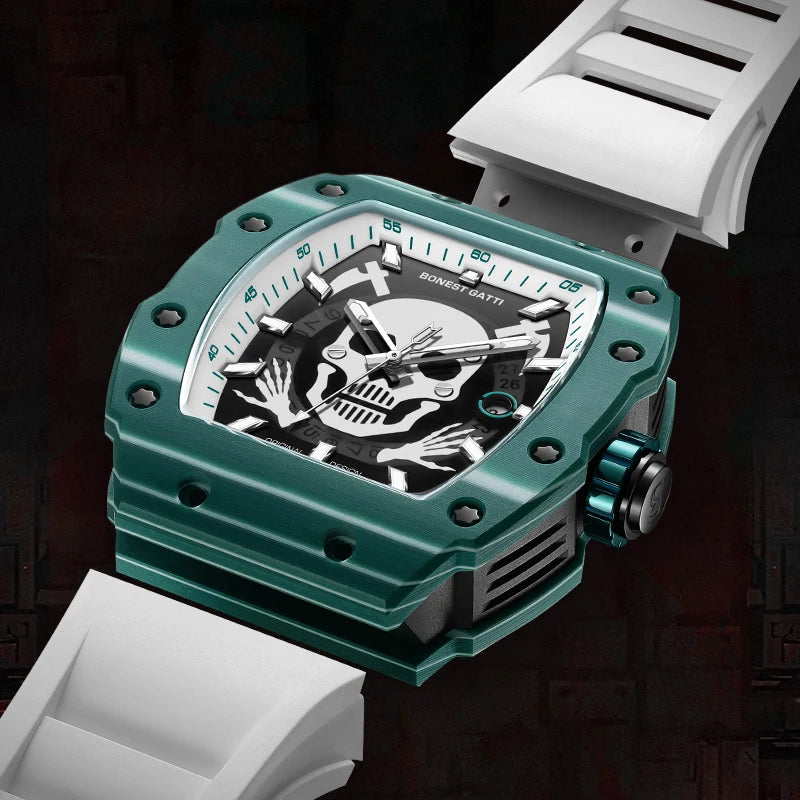 BONEST GATTI Watch for Men Man Automatic Watch Barrel Skeleton Carbon Fiber Men Skeleton Fashion Sports Style Man Watches