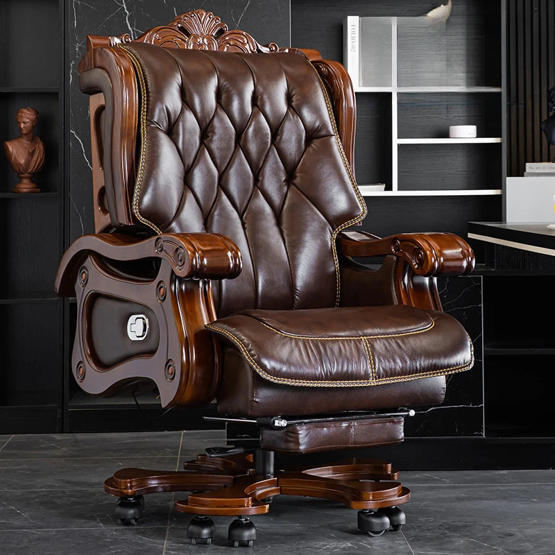 Leather Wheels Office Chair Armrest Ottoman Massage Executive Swivel Chair Comfortable Designer Silla De Escritorio Furniture