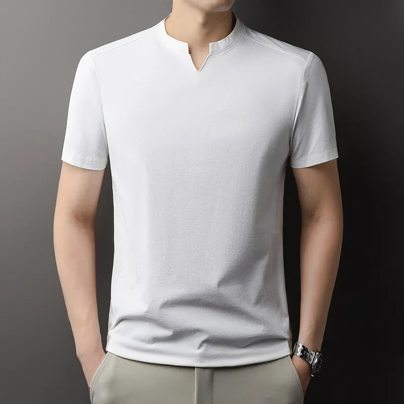 Korean Men's Short Sleeve V-Neck T-Shirt Solid Color Casual Fashion Comfortable Summer Versatile Solid Top