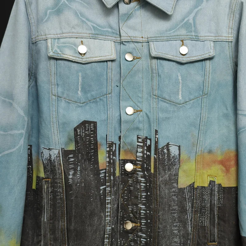 HKSH Spring Autumn New Men Tide Punk Vintage Three-Headed Dragon Denim Jacket High Street Luxury Fashion Versatile Coats HK17707