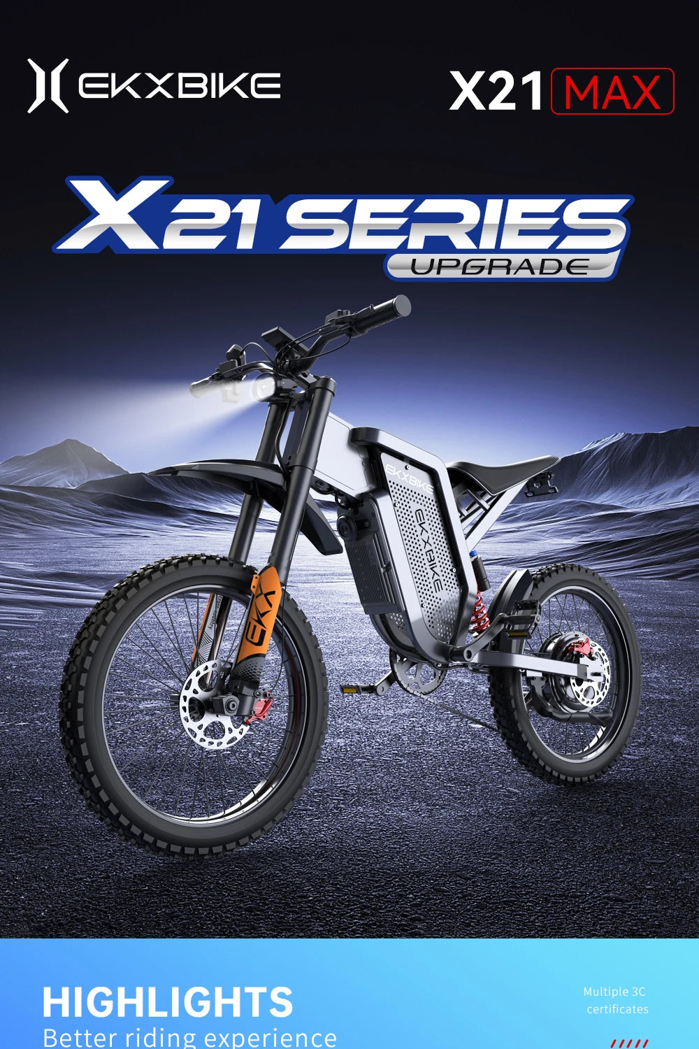EKX X21 Max Electric Motorcycles 6000W Brushless Gearless Motors 60V30AH Lithium Battery Speed 85Kmh Adult Off Road MTB Ebike
