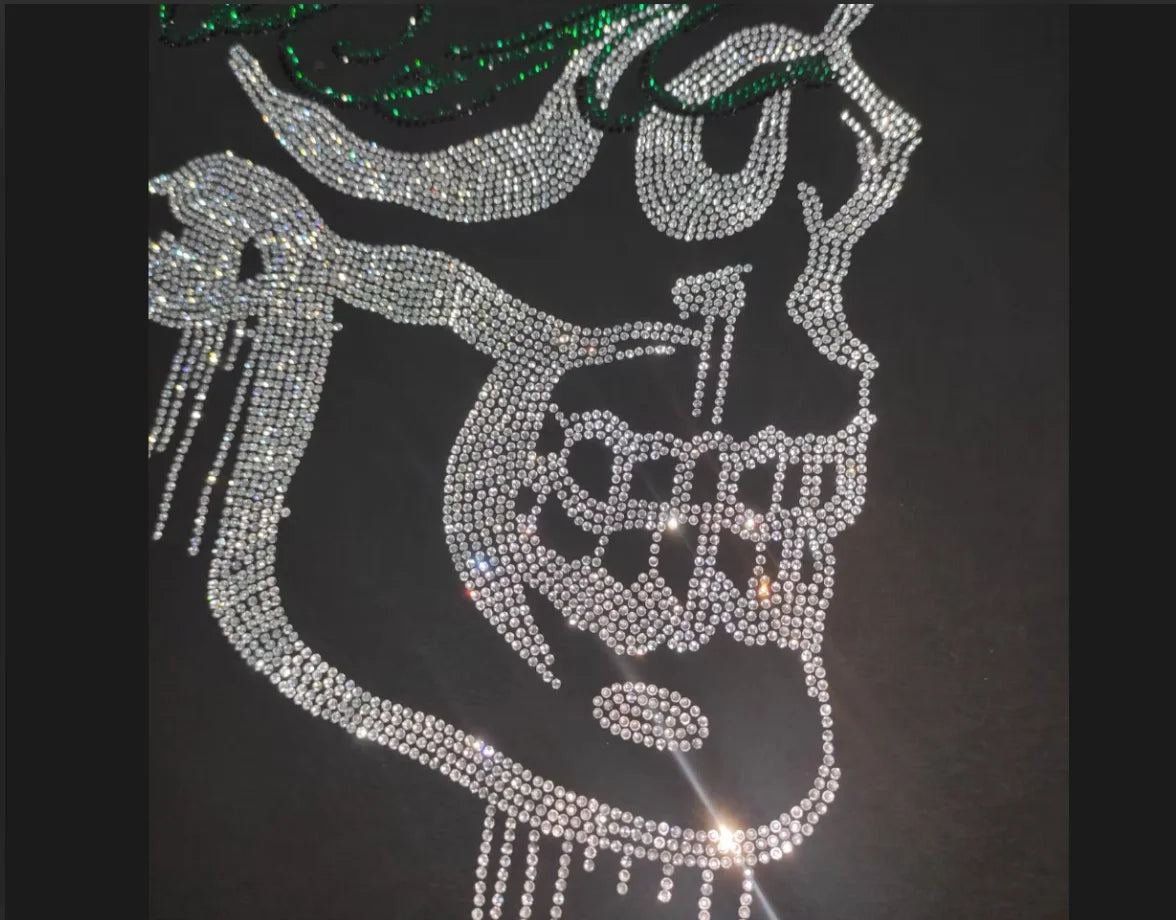 Men's Streetwear Sweater Rhinestone Skull Trendy Cartoon design Male Pullover Plus Size Black Tops Hip-Hop Round Neck Clothing