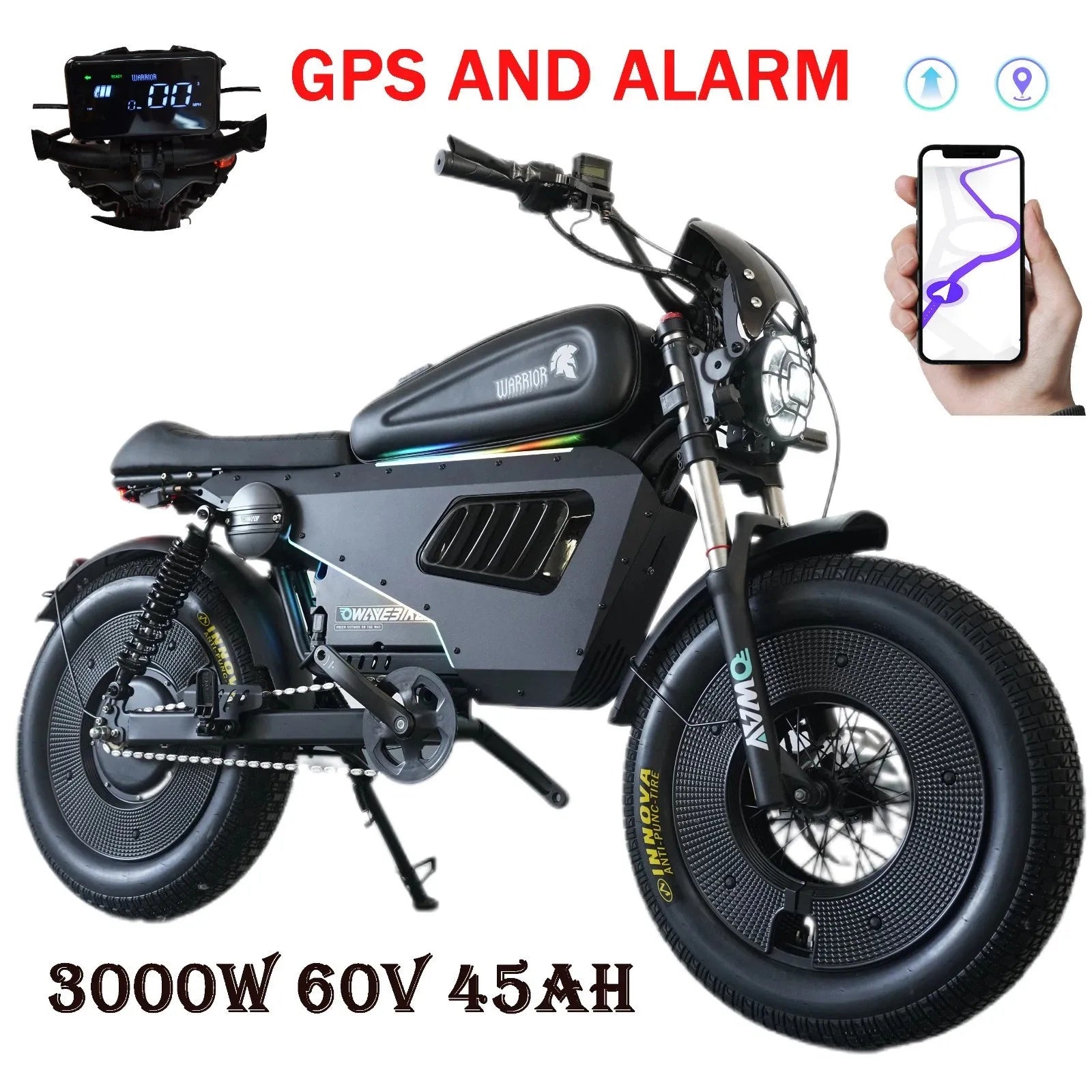 3000W Electric Motorcycle 60V 45AH E-bike 20*5" Fat tire OWAYEBIKE SK-1 Ultra