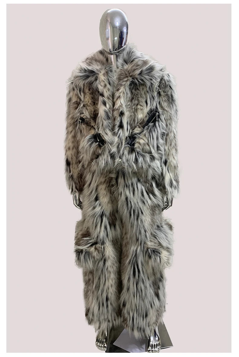 Mauroicardi Winter Long Colorful Multicolored Thick Warm Hairy Fluffy Faux Fur Wide Leg Pants Men Runway Fashion Streetwear 2025