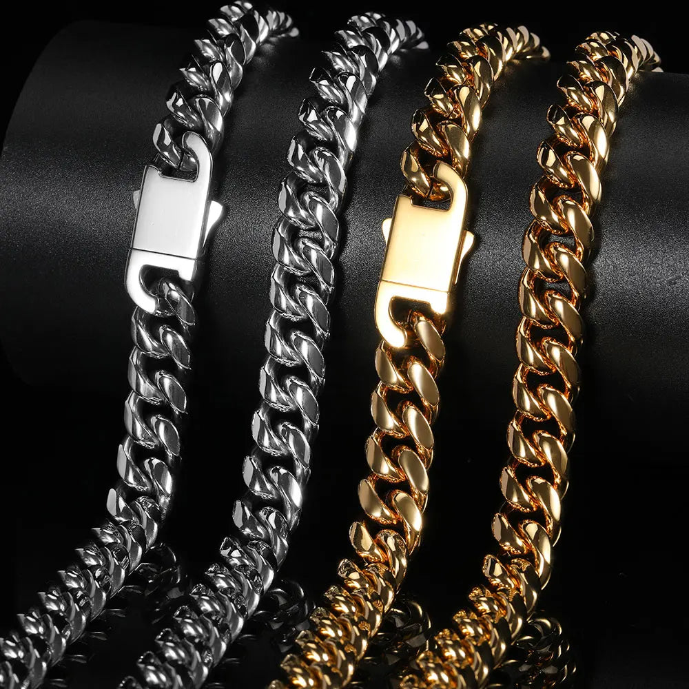 8-16mm 316L Stainless Steel Hip Hop Jewelry Curb Miami Cuban Link Chain Necklace Bracelet Gift for Men Women