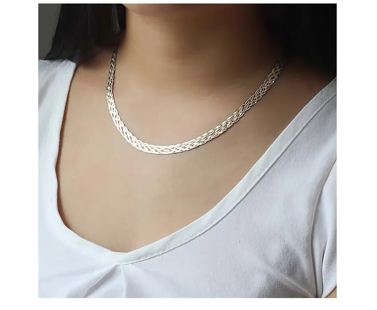 Necklace For Women Men Unisex 18K Pure Gold Weaving Chain Flat wide chain Knitted Chains Necklace Choker Vintage Collares Mujer
