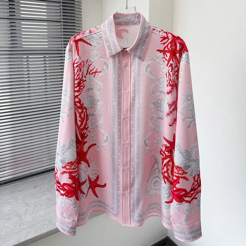 Luxury Royal Shirt Men Autumn Clothes Casual Long Sleeve Digital Printing Manga Longa Prom Party Shirts Roupas De Luxo Masculina