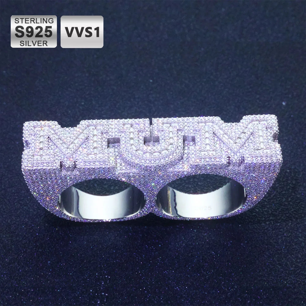 Custom Luxury Multi Finger Ring Hip Hop Rapper 925 Sterling Silver Vvs Iced Out Moissanite Men Diamond Letter Name Ring